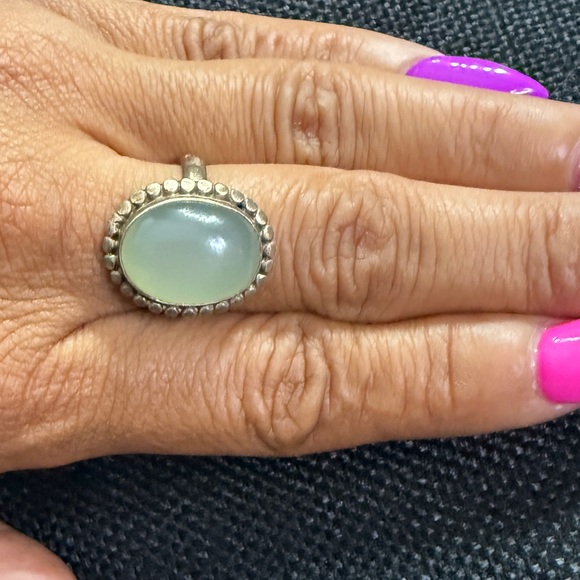 Vintage Sterling Silver Navajo Green Flourite Cabochon Oval Ring Sz 8 $229 - Picture 2 of 8
